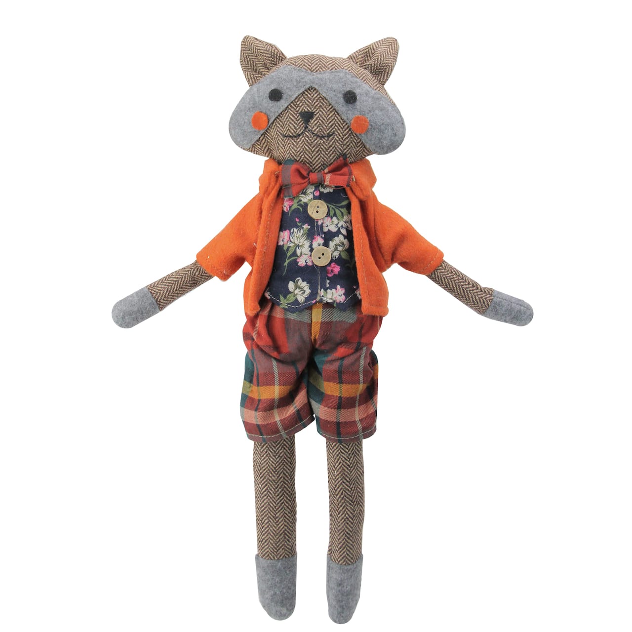 17" Brown & Orange Sitting Boy Herringbone Design Fox Plush
